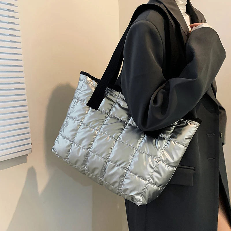 Large Shoulder Bag for Women Plaid Zipper Style Tote