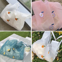 Organza Transparent Fruit Embroidery Shoulder Bag Women