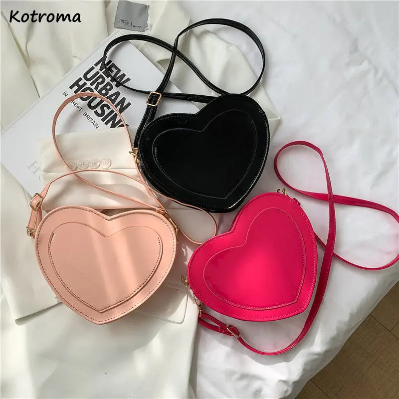 Shoulder Bags Women PU Leather Thread Sweet Solid Cross-body Heart-shaped