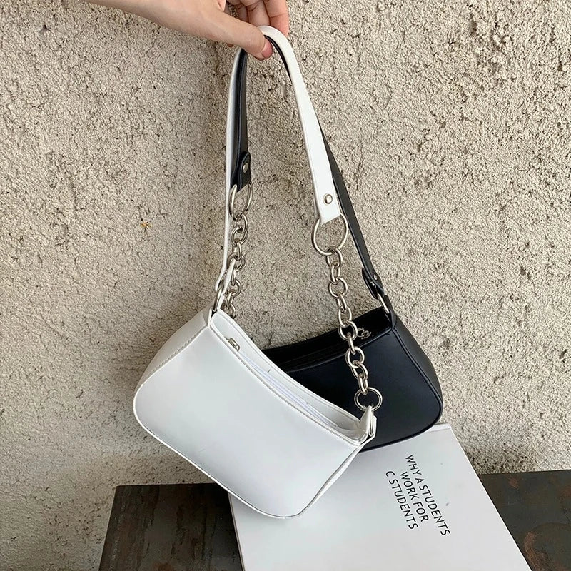 Shoulder Bags Women PU Zipper Metal Patchwork OL High Street Solid Retro Popular