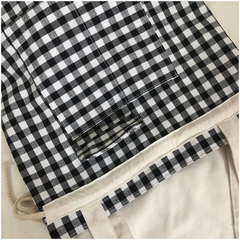 Plaid Canvas Shoulder Bag for Women Eco-friendly Lunch Bag