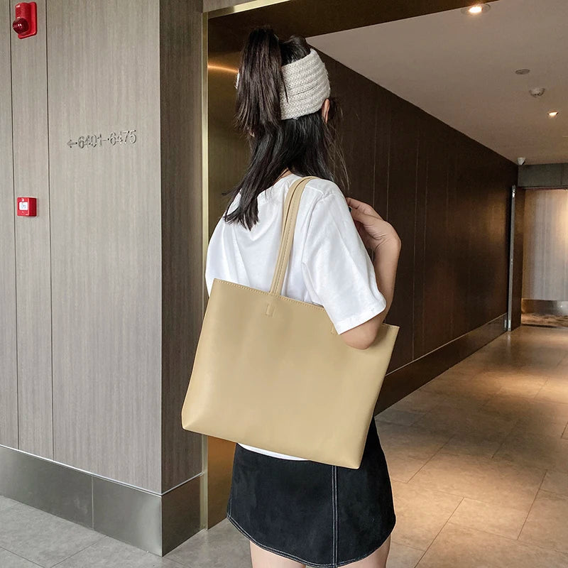 Large Capacity PU Leather Tote Bag Zipper Handbag