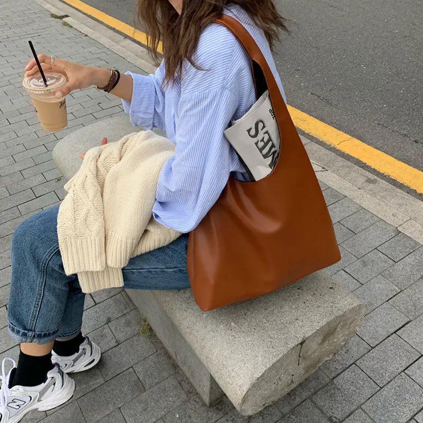 Shoulder Bags Women Solid Retro Casual Totes Ins Style Vintage Large Capacity