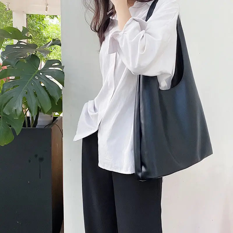 Shoulder Bags Women Solid Retro Casual Totes Ins Style Vintage Large Capacity
