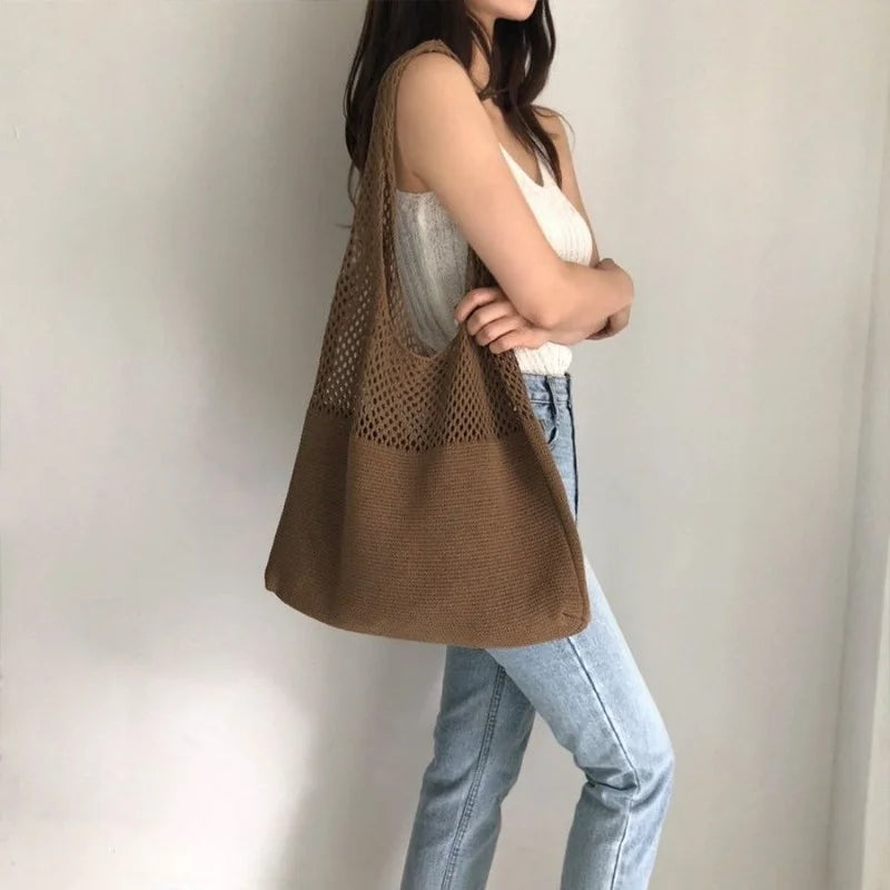 Women Wool Knitted Shoulder Bag Large Capacity Tote Eco Portable Vintage