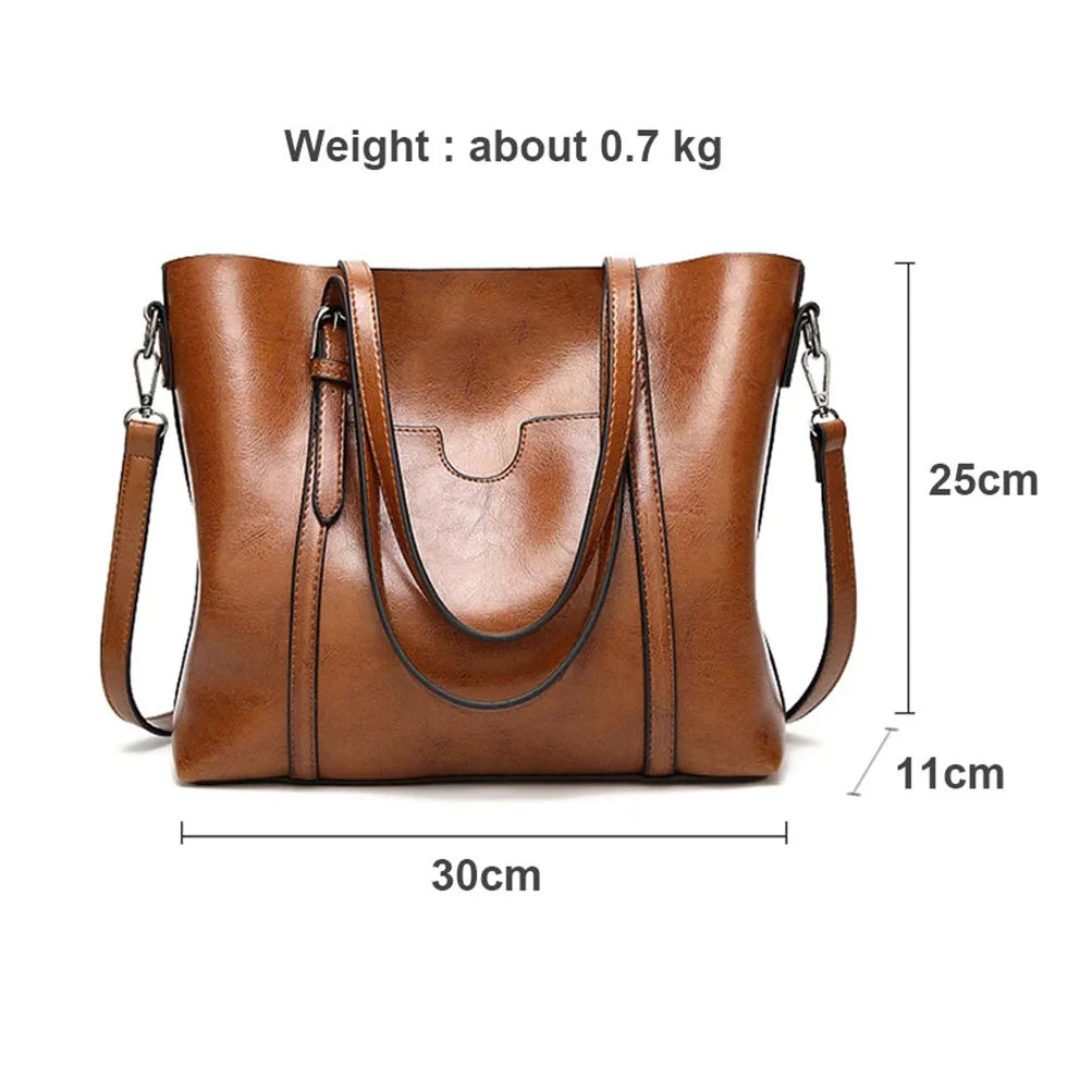 Vintage Oil Wax Leather Shoulder Bag Tote Crossbody Handbag