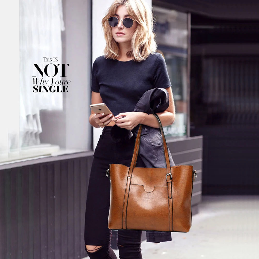 Vintage Oil Wax Leather Shoulder Bag Tote Crossbody Handbag