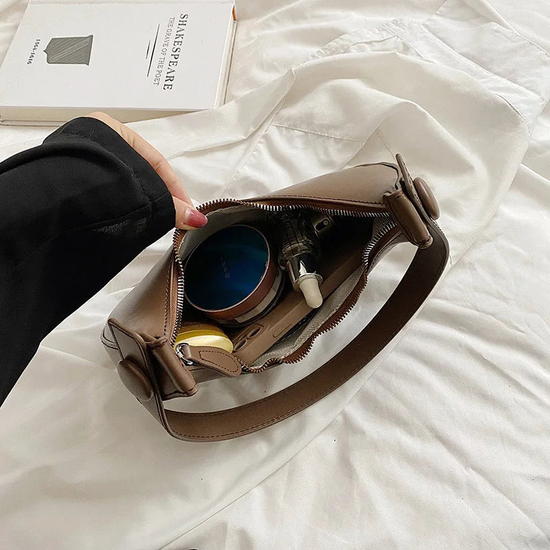 Women Solid Small PU Leather Underarm Bag Handbags