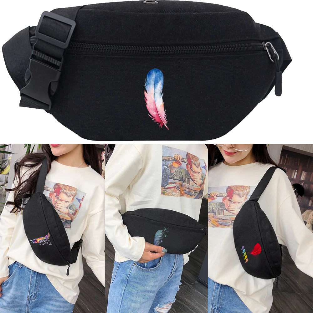 Feather Print Chest Bag Crossbody Street Wear Hip-hop Belt Bag