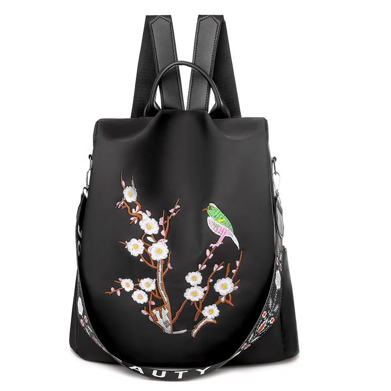 Shoulder Embroidery Women's Backpack Anti-theft Travel Bag Youth