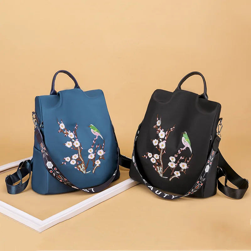 Shoulder Embroidery Women's Backpack Anti-theft Travel Bag Youth