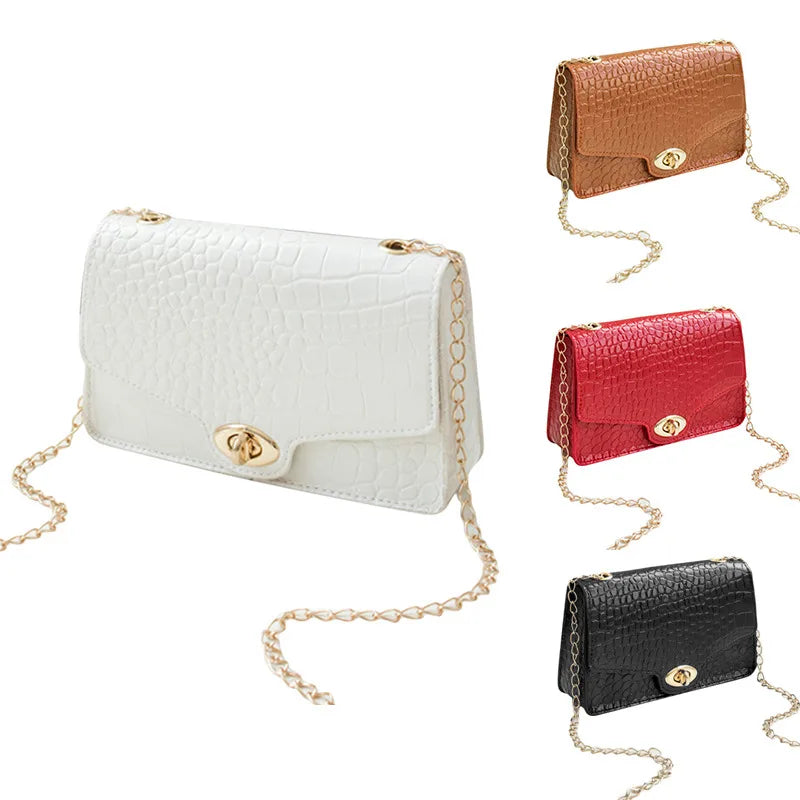 Crocodile Pattern Shoulder Bag Women Crossbody Handbag Lock Small Square