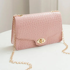 Crocodile Pattern Shoulder Bag Women Crossbody Handbag Lock Small Square