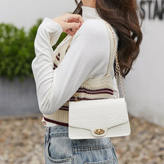 Crocodile Pattern Shoulder Bag Women Crossbody Handbag Lock Small Square