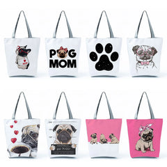 Funny Dog Paw Shoulder Shopper Bag - Pug Print Tote