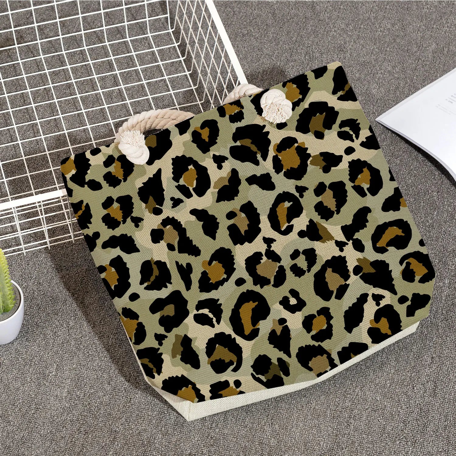 Leopard Tie Dye Reusable Beach Tote Bags Eco-Friendly Grocery Handbag