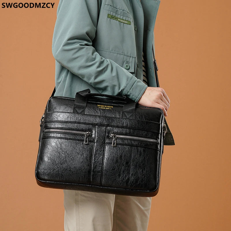 Leather Briefcase Men Laptop Bag Handbag Crossbody Shoulder Bag