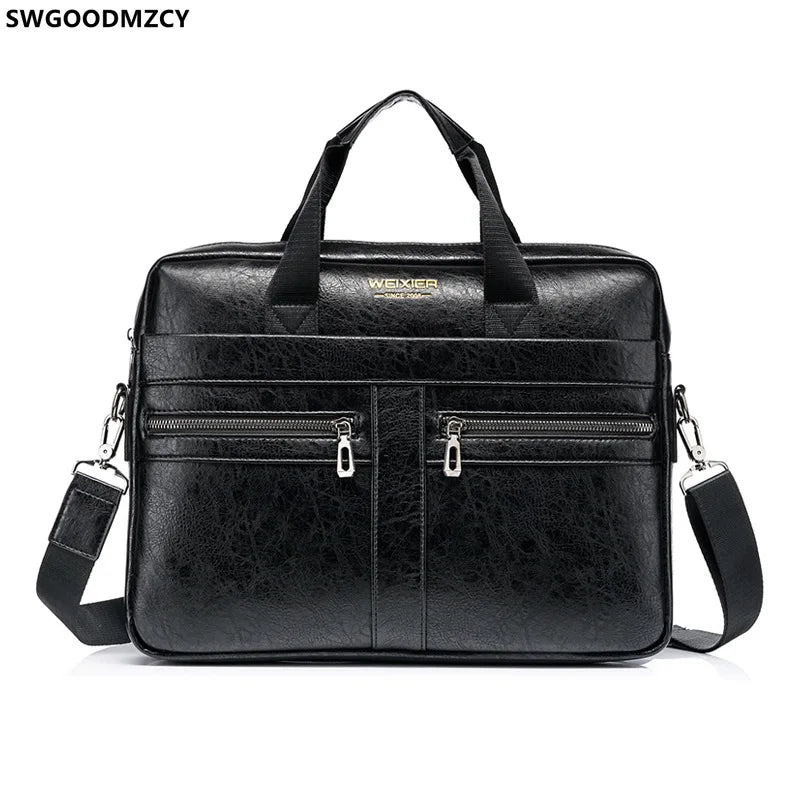 Leather Briefcase Men Laptop Bag Handbag Crossbody Shoulder Bag