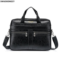 Leather Briefcase Men Laptop Bag Handbag Crossbody Shoulder Bag