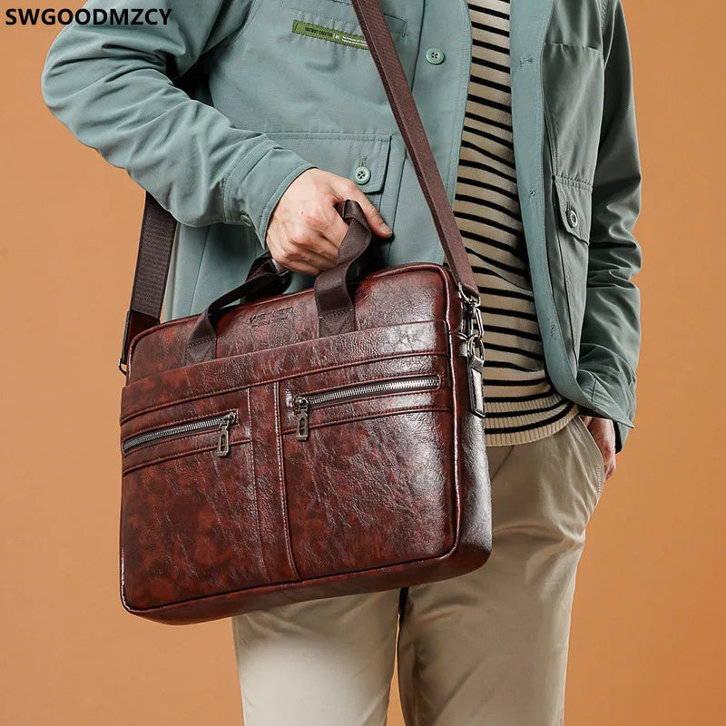Leather Briefcase Men Laptop Bag Handbag Crossbody Shoulder Bag