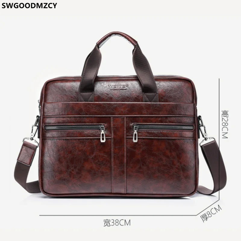 Leather Briefcase Men Laptop Bag Handbag Crossbody Shoulder Bag