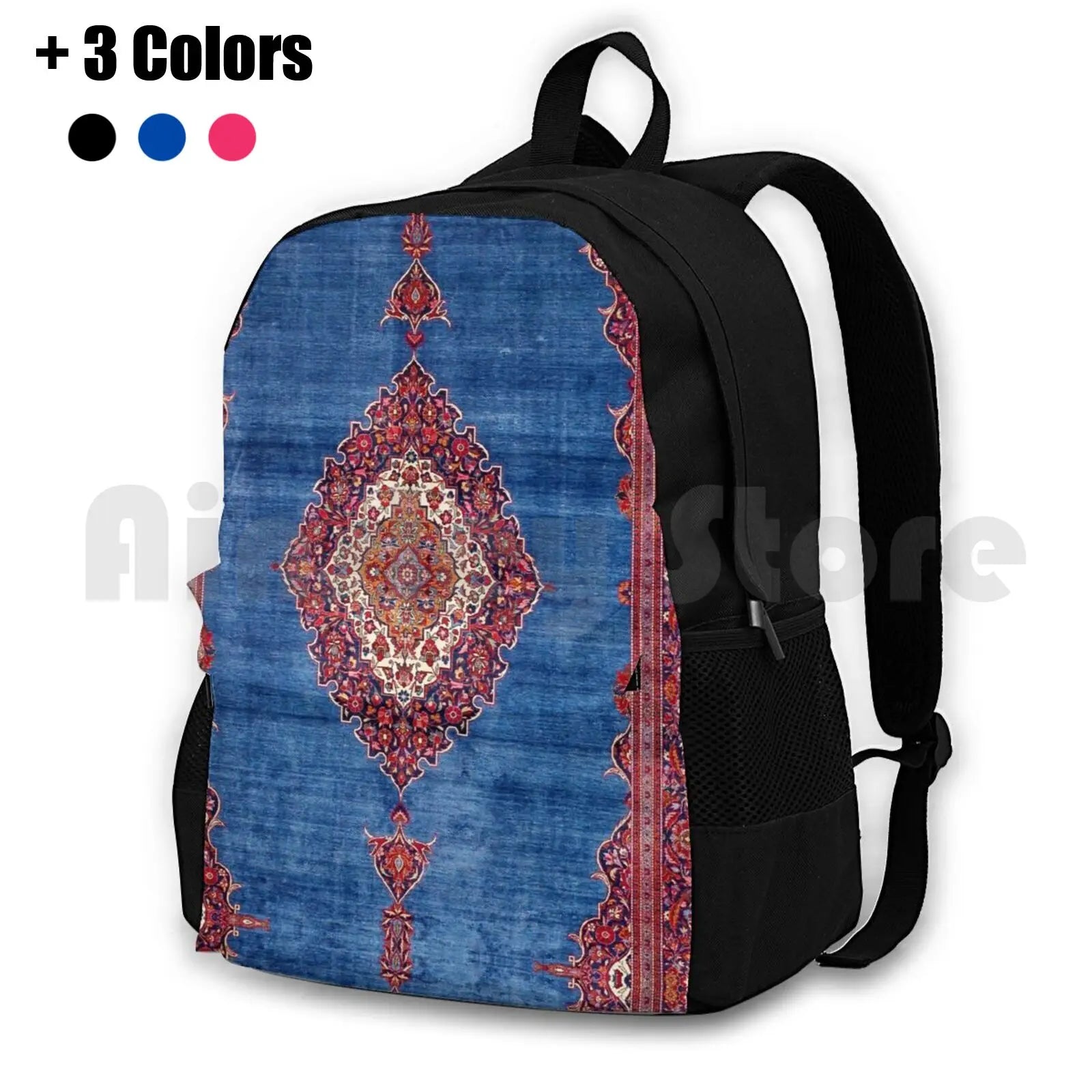 Silk Kashan Central Persian Rug Print Outdoor Hiking Backpack