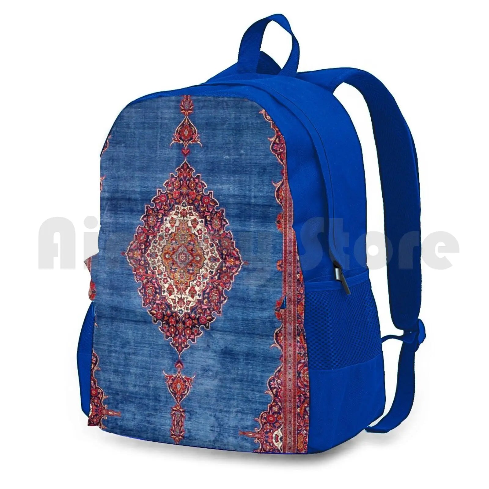 Silk Kashan Central Persian Rug Print Outdoor Hiking Backpack