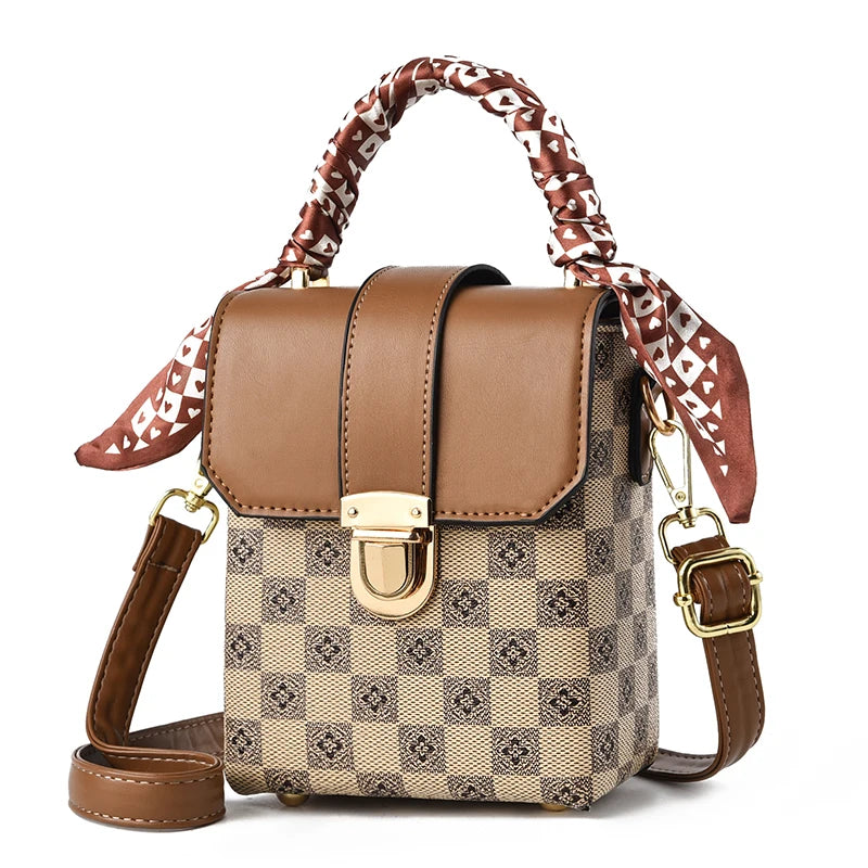 Silk Scarf Decorated Women's Crossbody Shoulder Bag