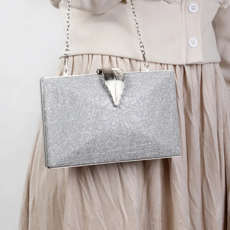 Silver Clutch Bags Womens High Wedding Purse and Handbags Leaf Shape Hasp Phone