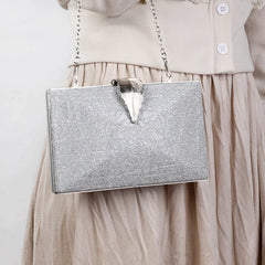 Silver Clutch Bag Womens Leaf Shape Hasp Phone