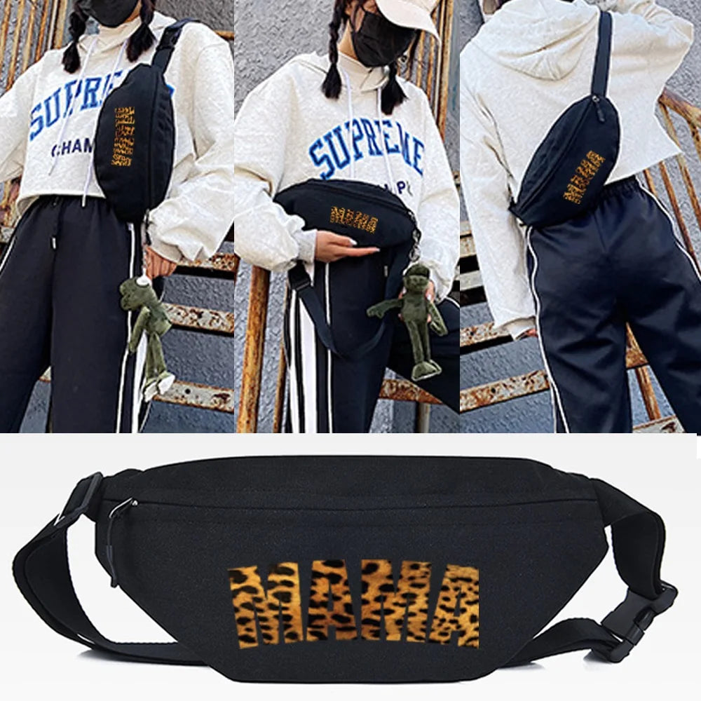 Silver Hair Print Waist Bag Canvas Chest Bag Unisex Street Crossbody Shoulder