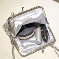 Silver Metal Women Party Clutch Bag Diamond Tassel Crossbody Chain Bag