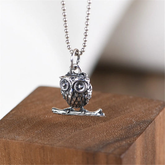 Sterling Silver Owl Pendant Small Animal Bird Necklace