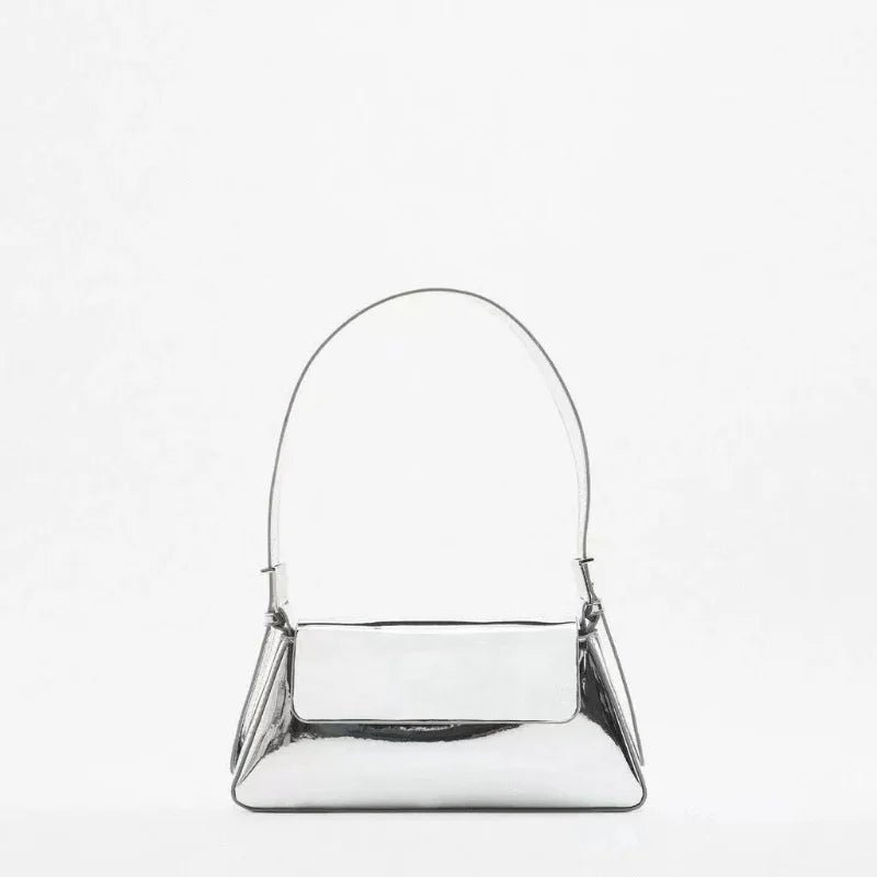 Silver Patent Pu Leather Shoulder Bag for Women Ladies Handbag Evening Party Clu