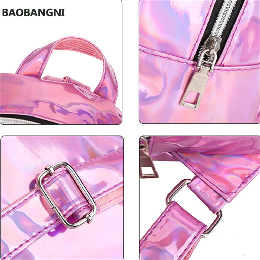 Silver Pink Laser Backpack Women Girls Bag Holographic Small Size Backpack