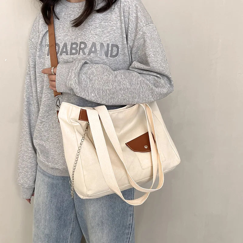 Women's Canvas Shoulder Bag Large Capacity Casual Totes Crossbody School Bag