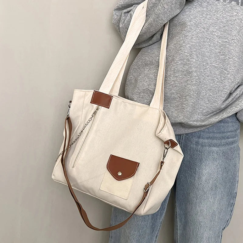 Women's Canvas Shoulder Bag Large Capacity Casual Totes Crossbody School Bag