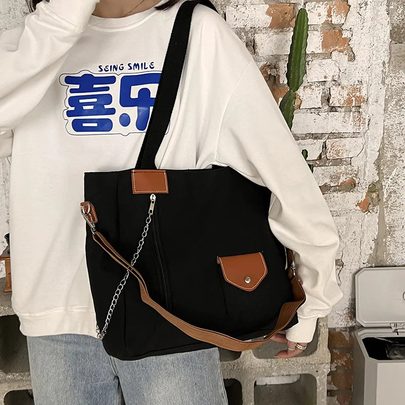 Women's Canvas Shoulder Bag Large Capacity Casual Totes Crossbody School Bag