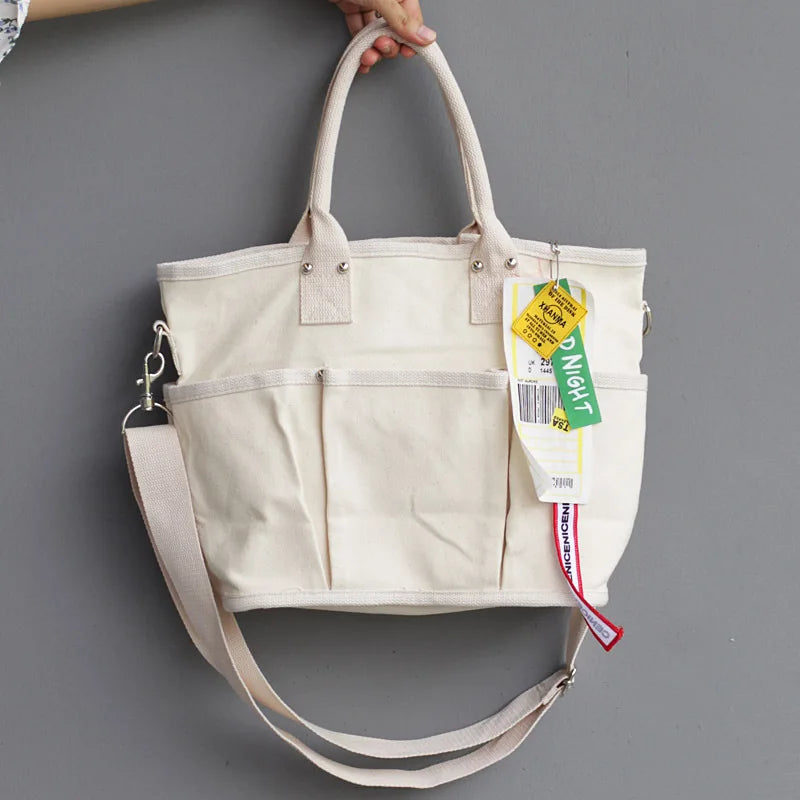 Canvas Handbag Messenger Shoulder Bag Fashionable Multi-pocket Large Capacity