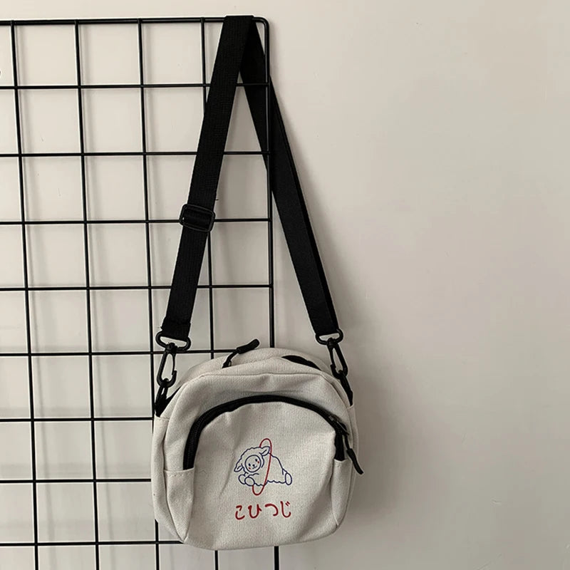 Canvas Women Messenger Bags Girls Cartoons Small Square Shoulder Crossbody Bag