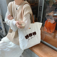 Women's Bear Embroidered Shopping Bag - Large Capacity Tote Shoulder Bags