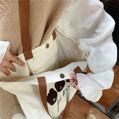 Women's Bear Embroidered Shopping Bag - Large Capacity Tote Shoulder Bags