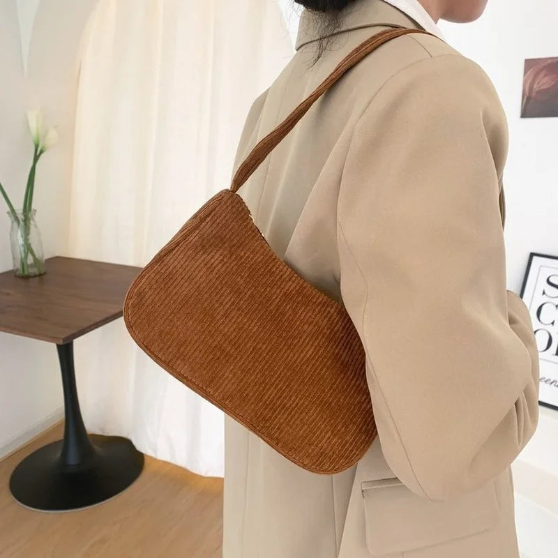Corduroy Women's Small Underarm Bag Winter Ladies Chain Hobos Small Shoulder Bag