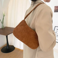 Corduroy Women's Small Underarm Bag Winter Ladies Chain Hobos Small Shoulder Bag