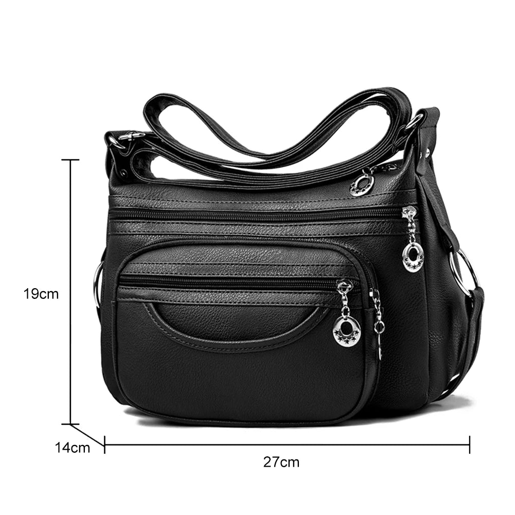 Soft Leather Shoulder Crossbody Bag Classic Solid Zipper Ladies Travel Satchel