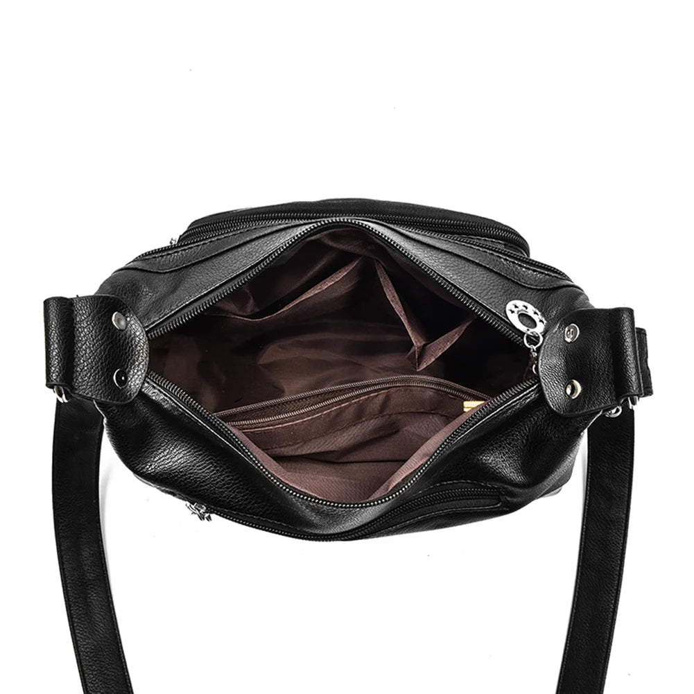 Soft Leather Shoulder Crossbody Bag Classic Solid Zipper Ladies Travel Satchel