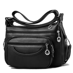 Soft Leather Shoulder Crossbody Bag Classic Solid Zipper Ladies Travel Satchel