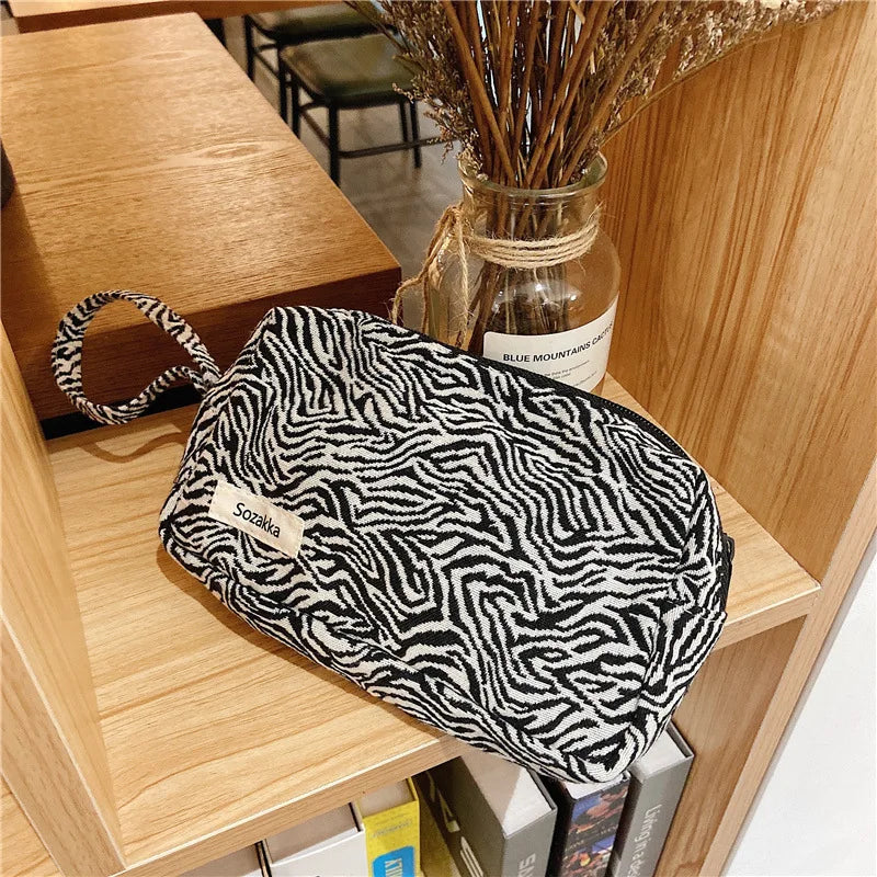 Leopard&Zebra Canvas Purses Organizer Zipper Pouch Wristlet Wallet Bags