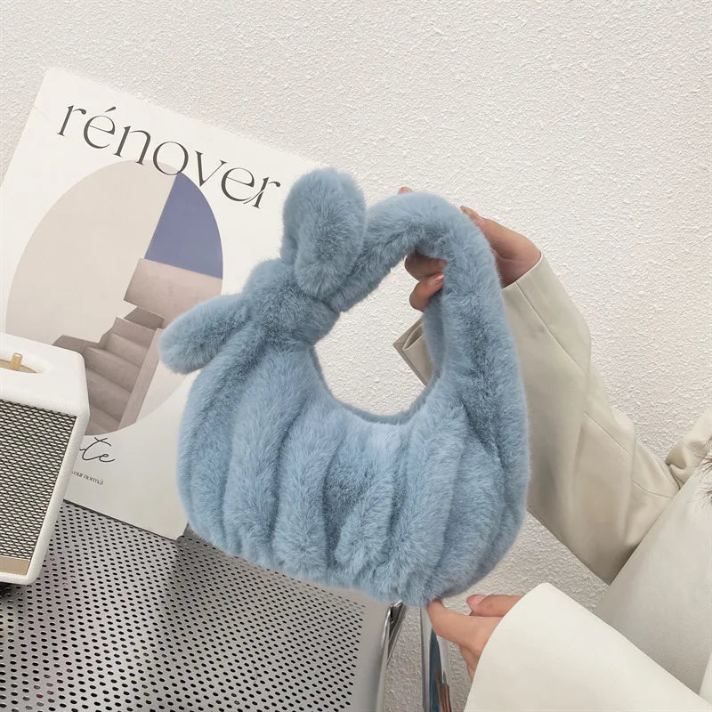Soft Plush Hobos Shoulder Bags Winter Furry Ladies Clutch Handbag