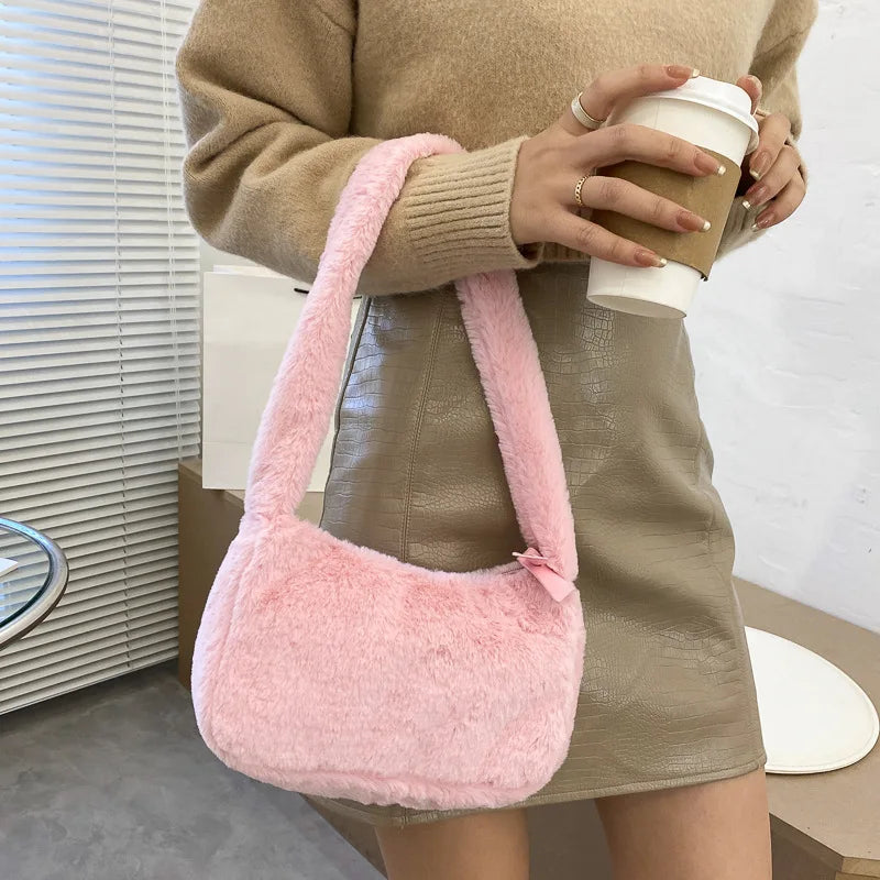 Winter Furry Ladies Clutch Purse Handbag Female Underarm Bag